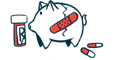 An oral prescription medical bottle and two capsules are shown alongside a pig-shaped bank with a red bandage across a large crack in its side.