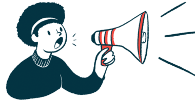 An illustration shows a woman using a megaphone.