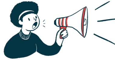 An illustration shows a woman using a megaphone.
