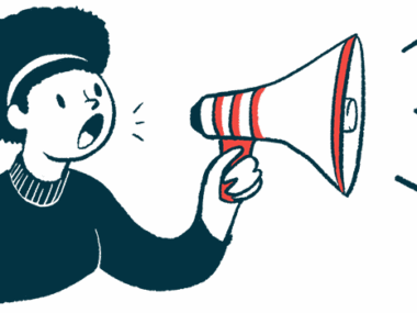 An illustration shows a woman using a megaphone.