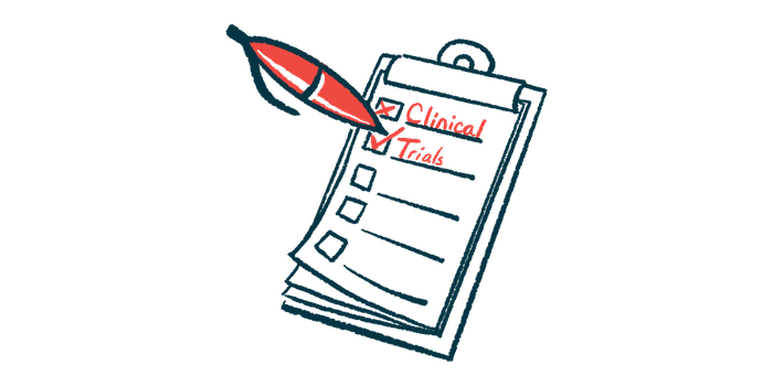 An illustration of a clipboard with the words 'clinical trials.'