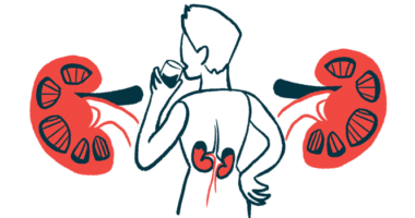 A person drinks from a glass in an illustration that magnifies his kidneys.