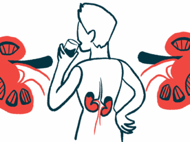 A person drinks from a glass in an illustration that magnifies his kidneys.